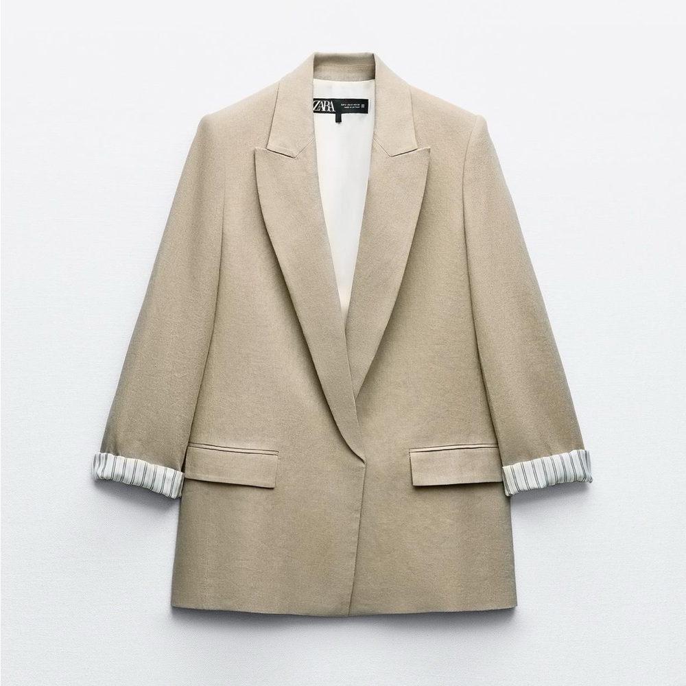 SOLD Zara Linen Roll up sleeve open front Blazer XS NWT